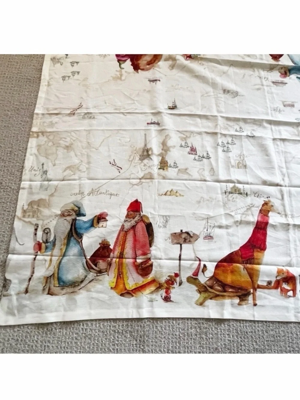 Tessitura Toscana Telerie Firenze Linen Tablecloth 90x63 Christmas Old World Map